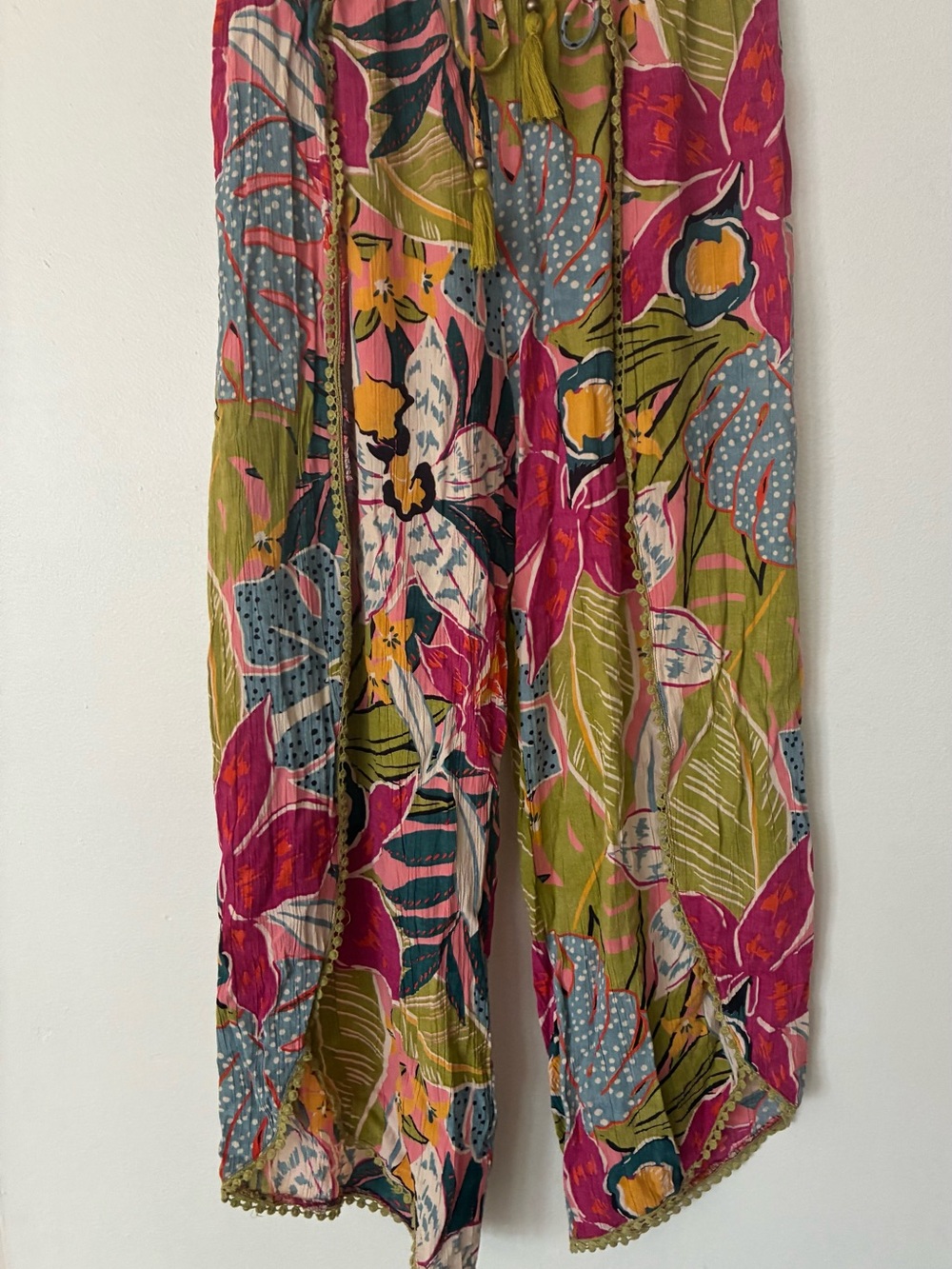 Angie Pink & Olive Floral Wide-Leg Jumpsuit